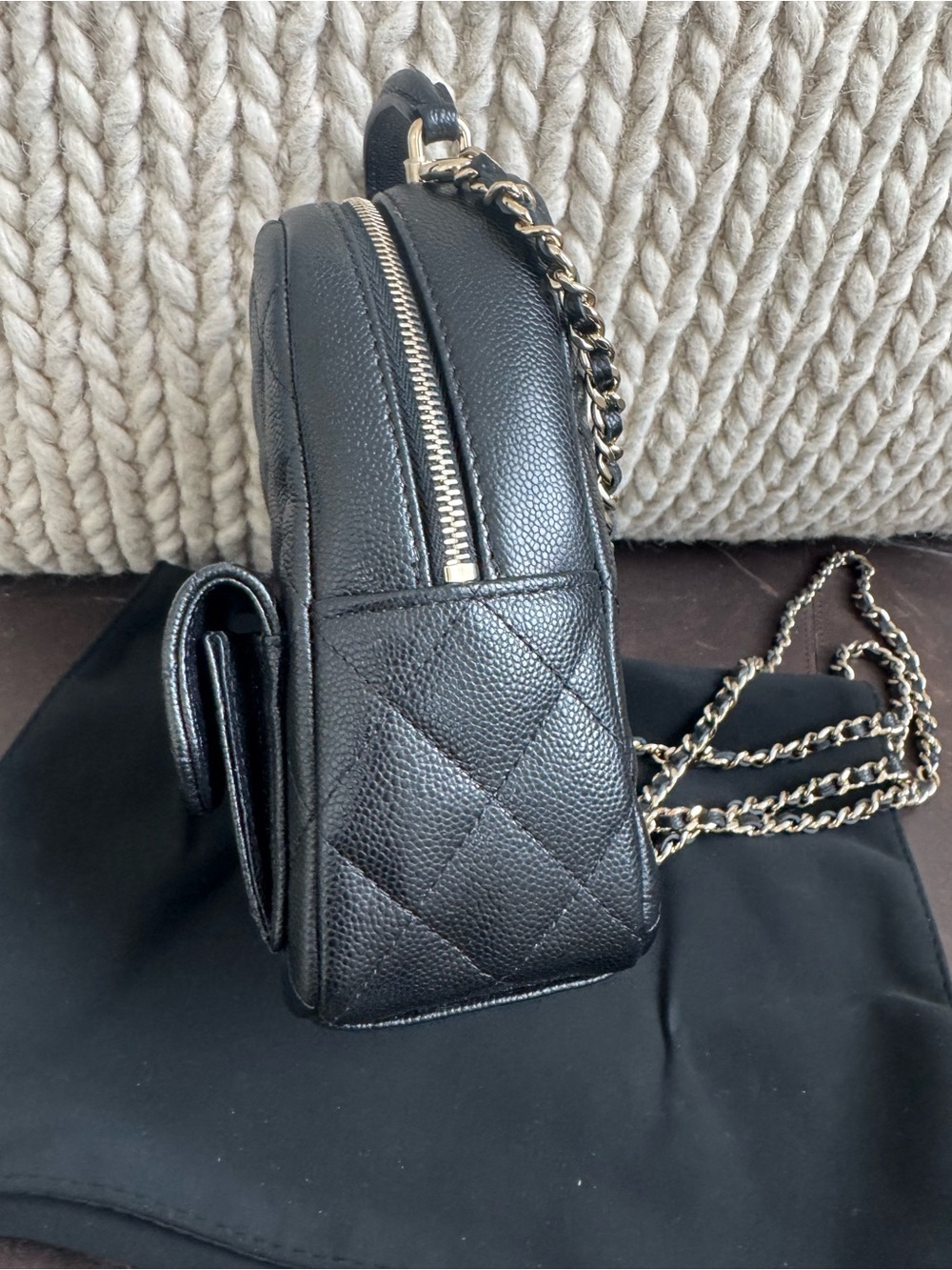 Chanel Black Quilted Caviar Leather Mini Backpack with Gold Chain - Picture 3 of 10